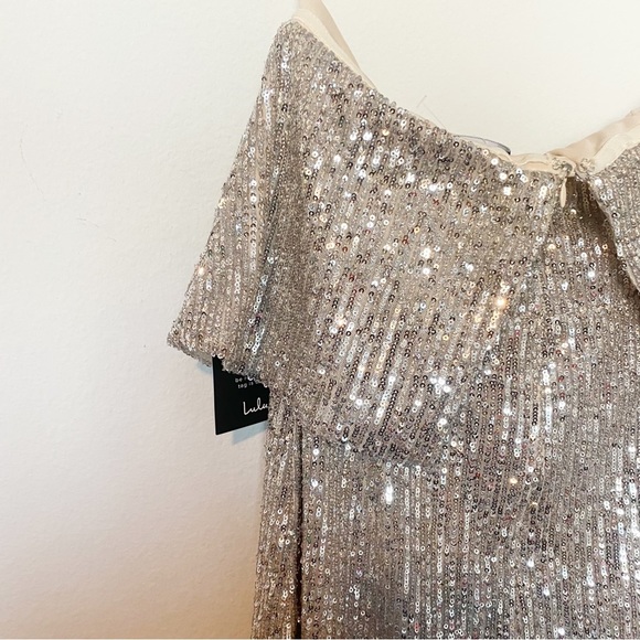 Lulu's Perfect Kiss Sequin Strapless Midi Dress Party Holiday Silver Small NWT - Picture 8 of 10